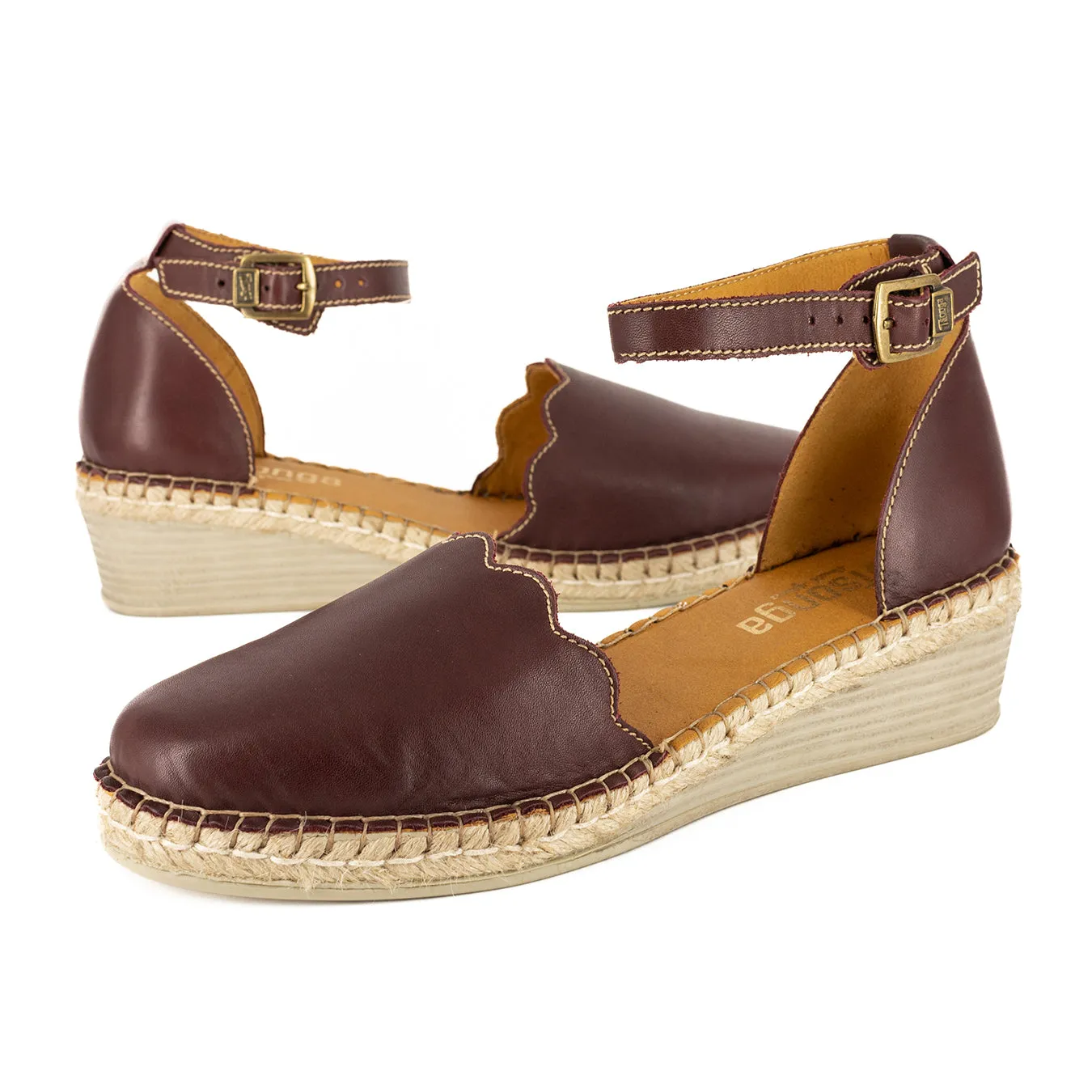 Inkantolo : Ladies Leather Wedge Espadrille in Raisin Relaxa