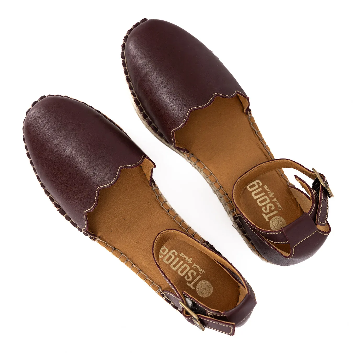 Inkantolo : Ladies Leather Wedge Espadrille in Raisin Relaxa