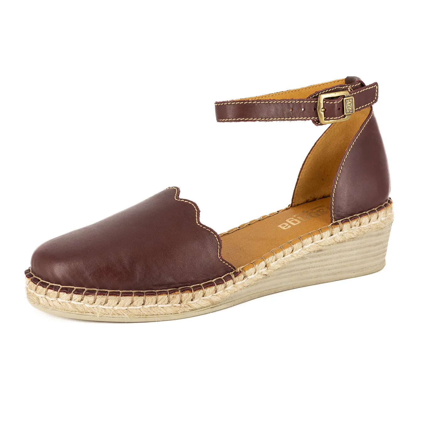 Inkantolo : Ladies Leather Wedge Espadrille in Raisin Relaxa