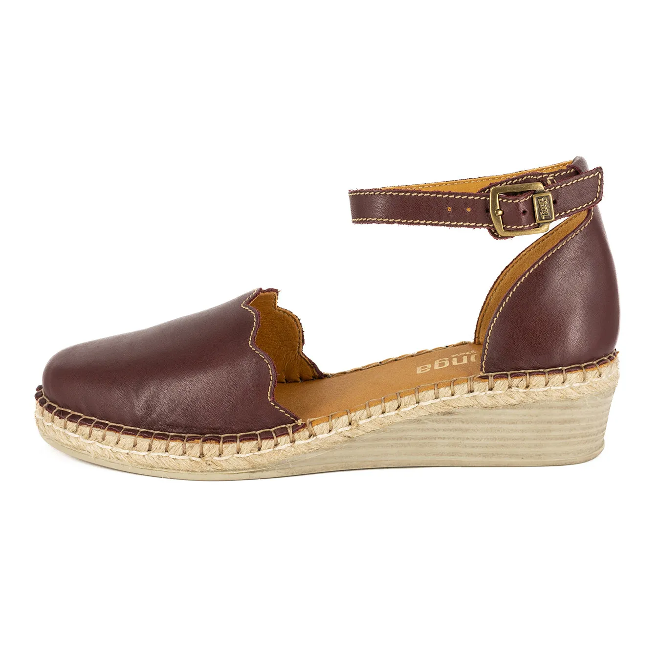 Inkantolo : Ladies Leather Wedge Espadrille in Raisin Relaxa