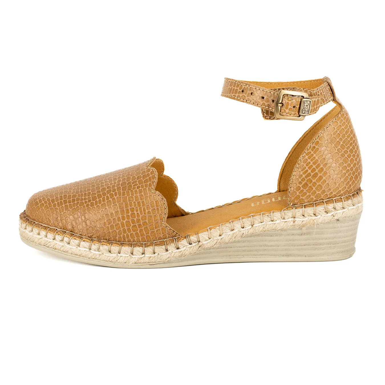 Inkantolo : Ladies Leather Wedge Espadrille in Walnut Coco Lux