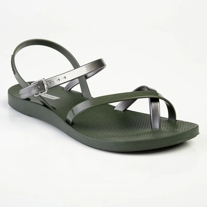 Ipanema Ladies Buckle Strap Sandals - Dark Green/Olive