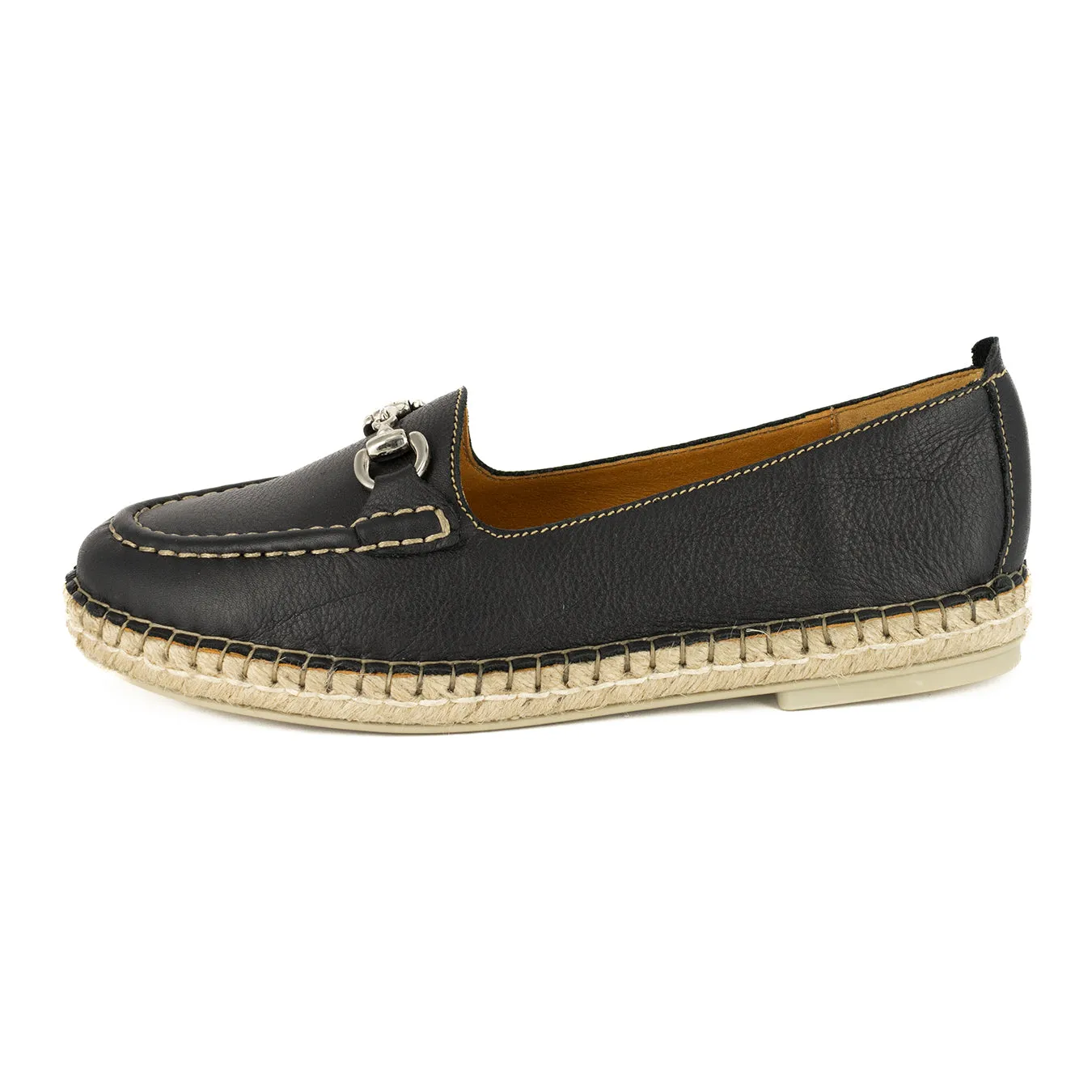 Kataleya : Ladies Leather Espadrille Shoe in Black Natan