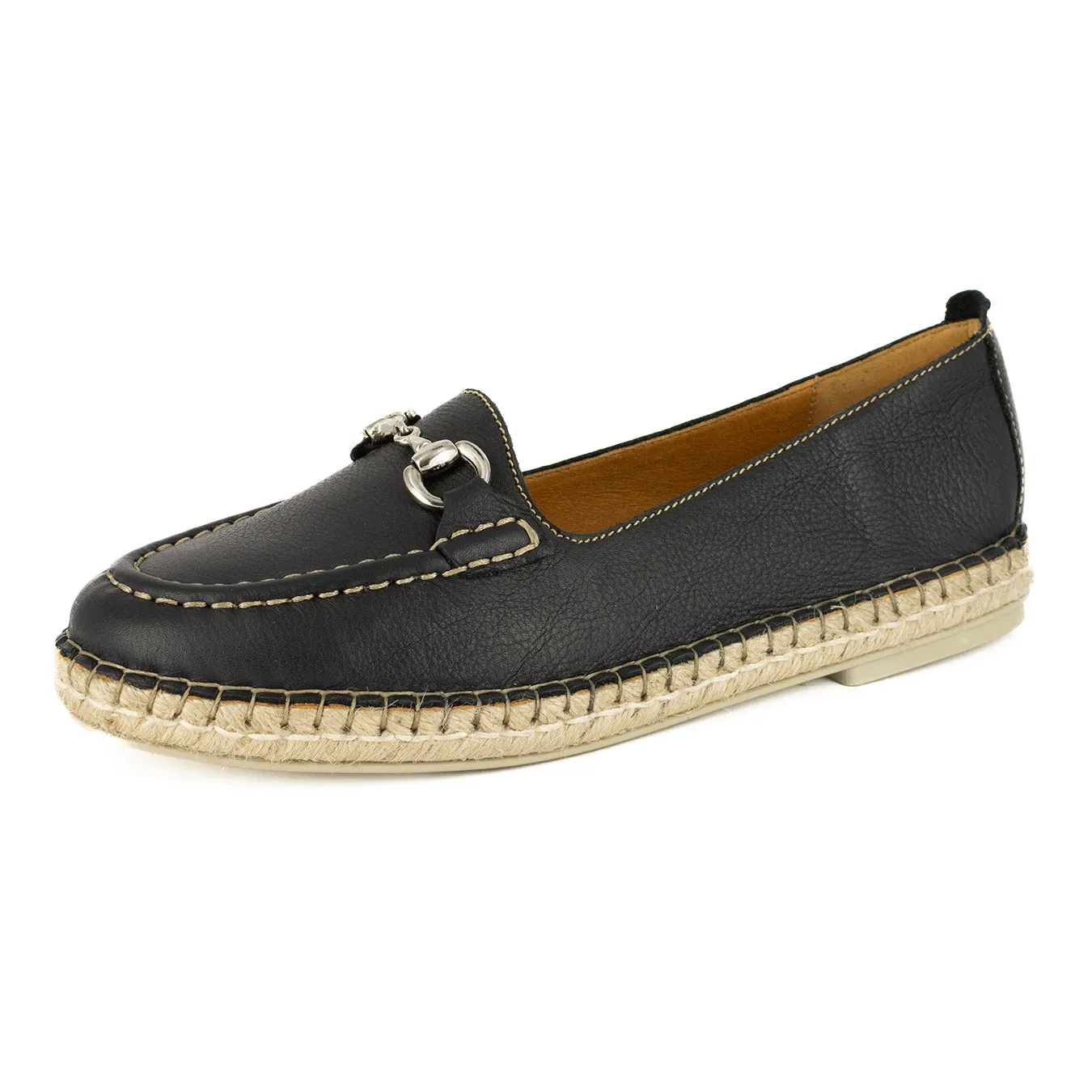 Kataleya : Ladies Leather Espadrille Shoe in Black Natan