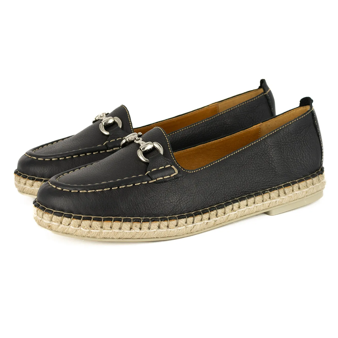 Kataleya : Ladies Leather Espadrille Shoe in Black Natan