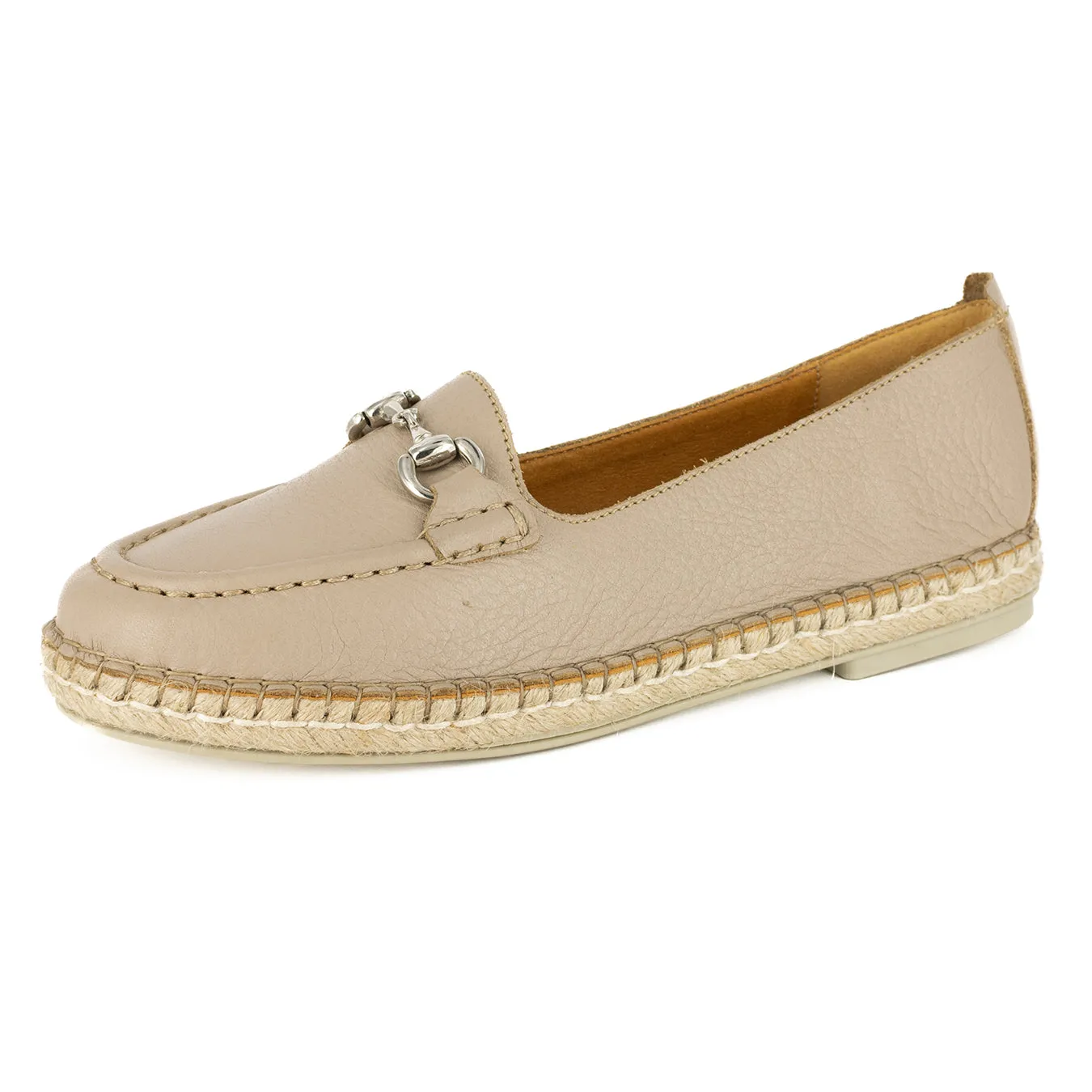 Kataleya : Ladies Leather Espadrille Shoe in Gravel Vintage