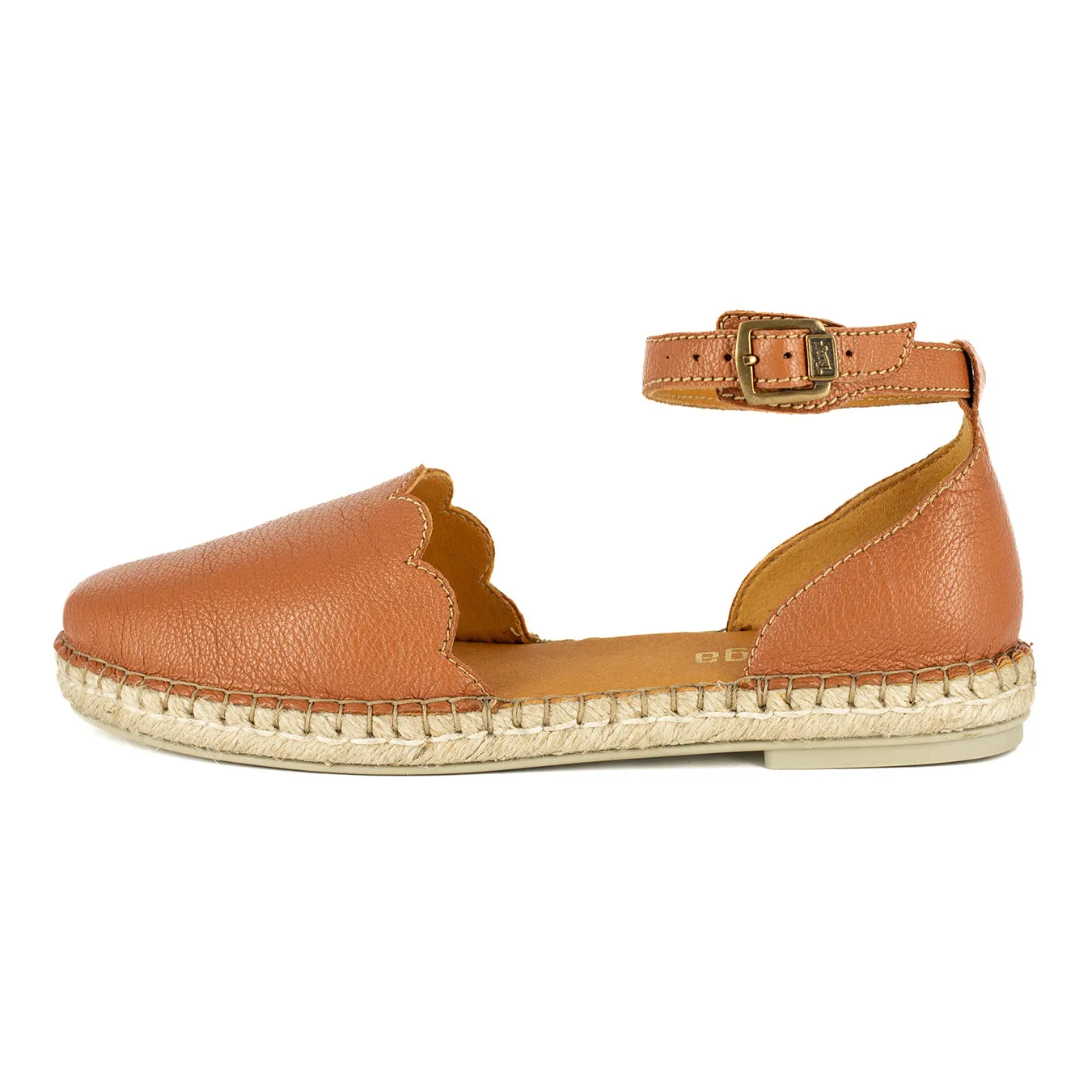 Kwamoka : Ladies Leather Espadrille Shoe in Oak Cayak