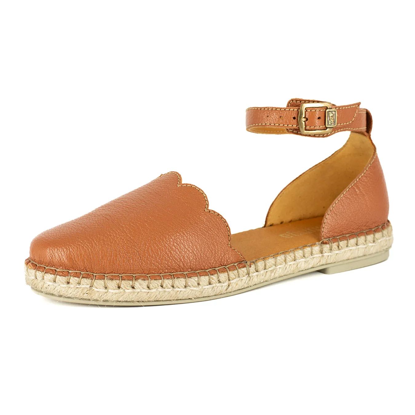 Kwamoka : Ladies Leather Espadrille Shoe in Oak Cayak