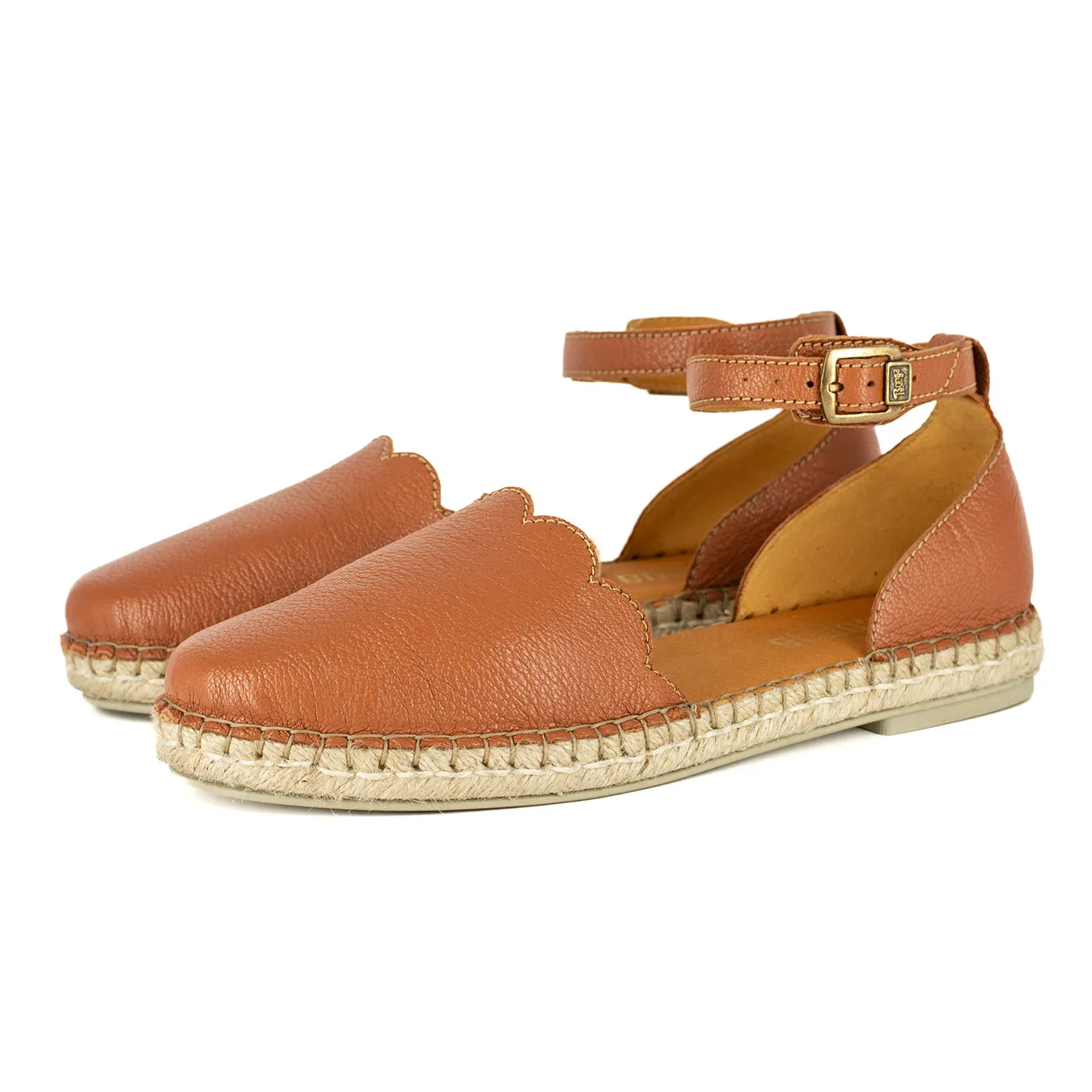 Kwamoka : Ladies Leather Espadrille Shoe in Oak Cayak