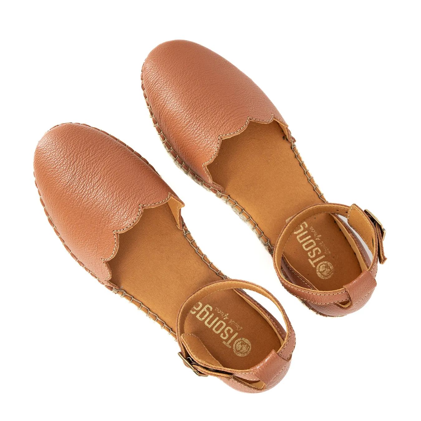 Kwamoka : Ladies Leather Espadrille Shoe in Oak Cayak