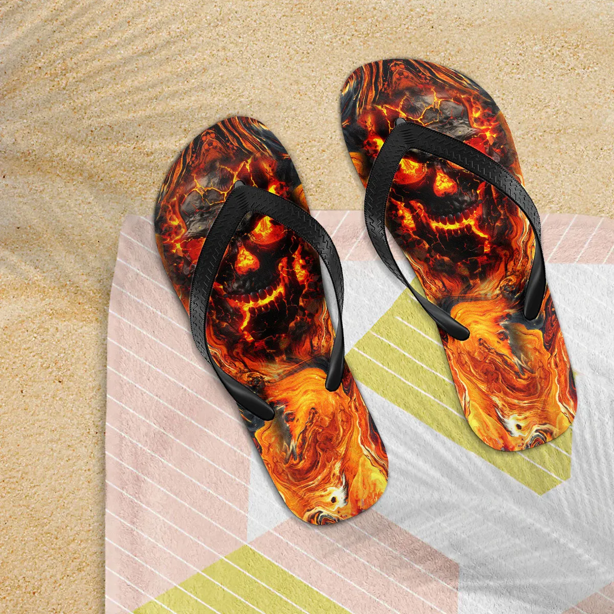 Lava Skull Art Flip Flops for Women Beach