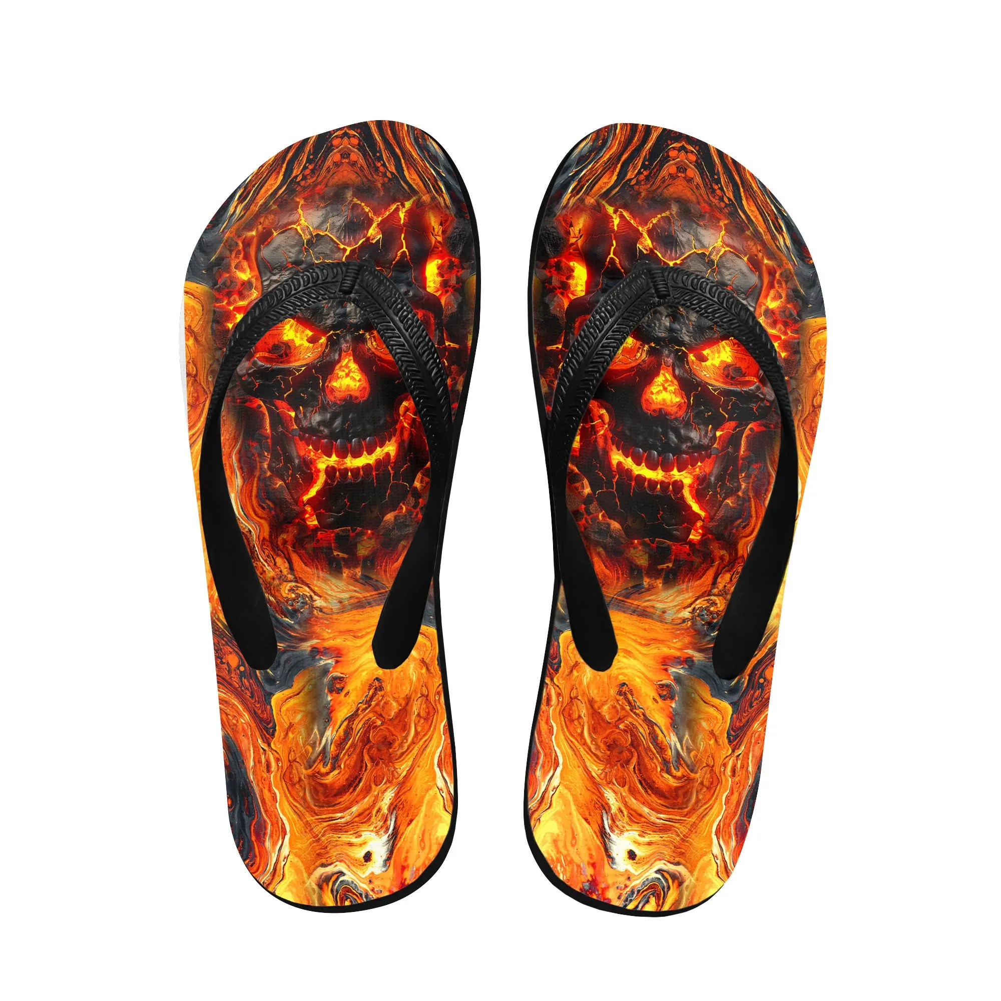 Lava Skull Art Flip Flops for Women Beach