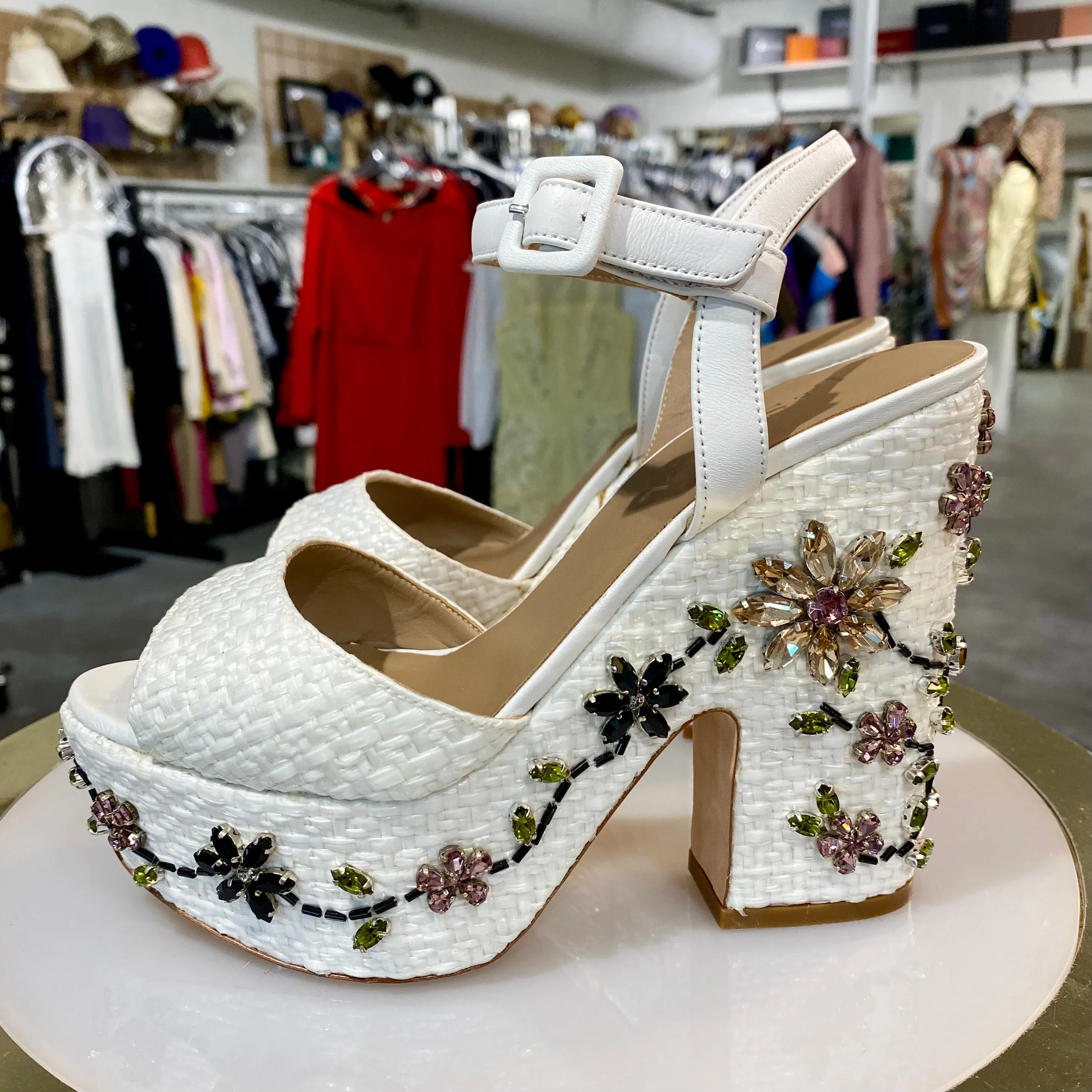 Le Silla White Raffia Platforms