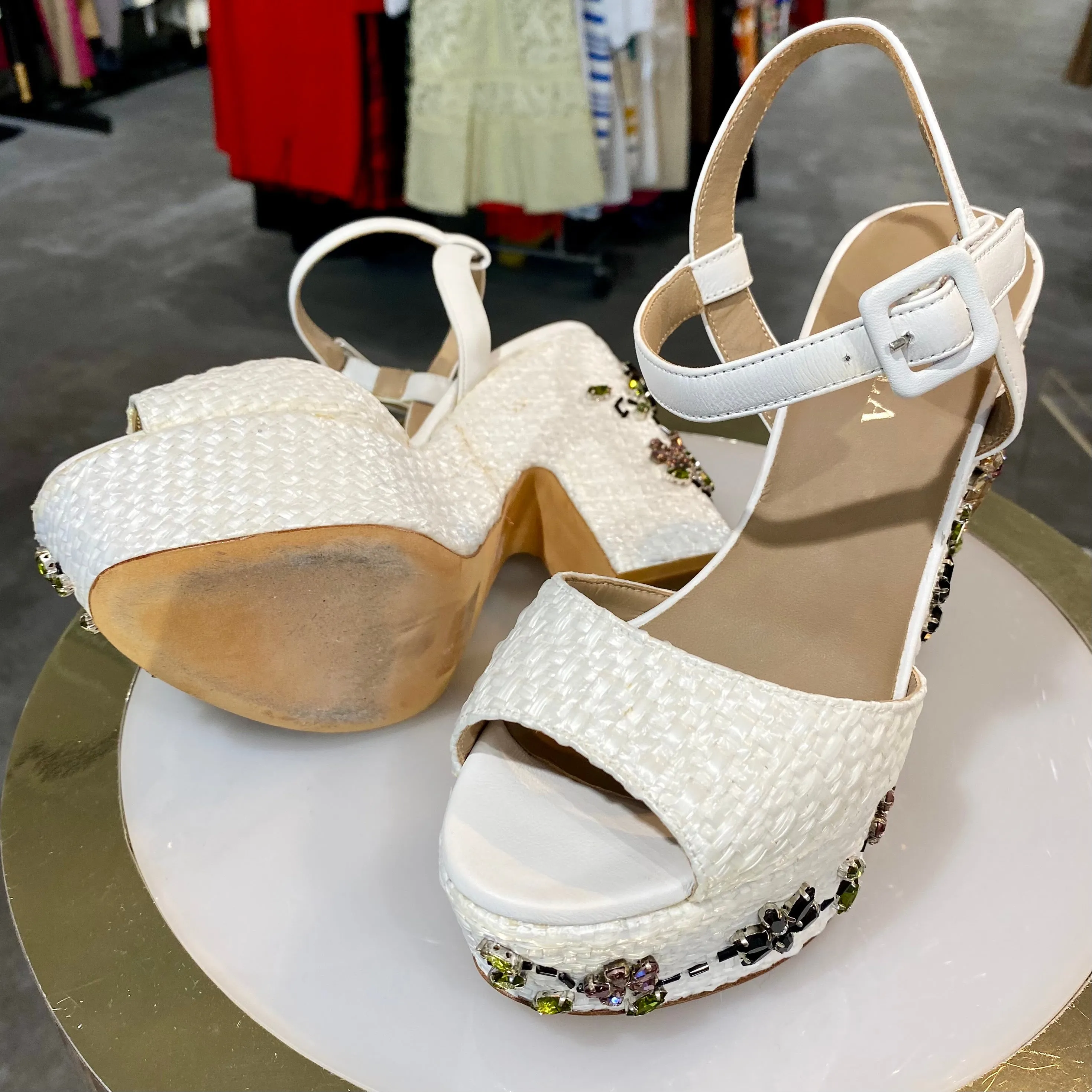 Le Silla White Raffia Platforms