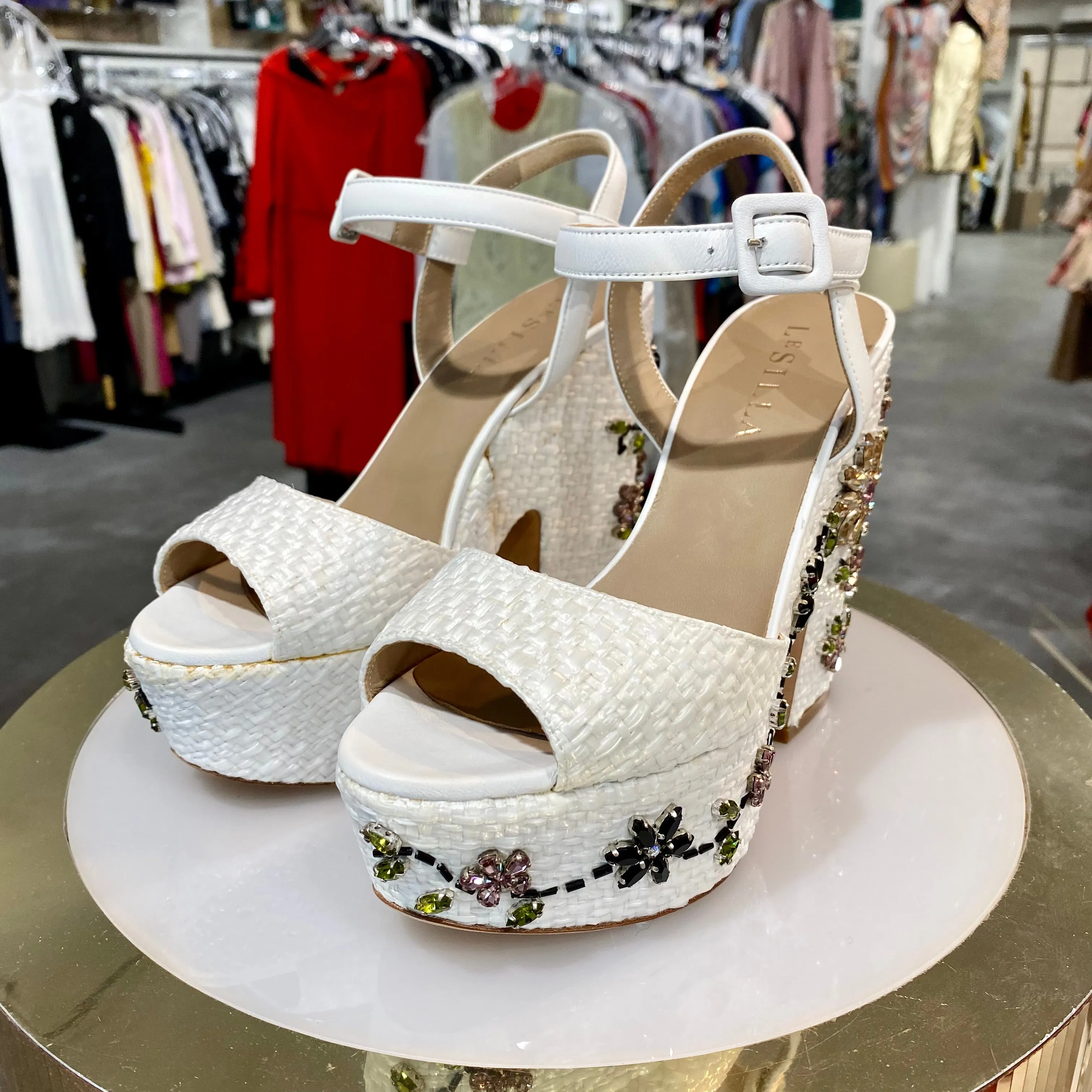 Le Silla White Raffia Platforms