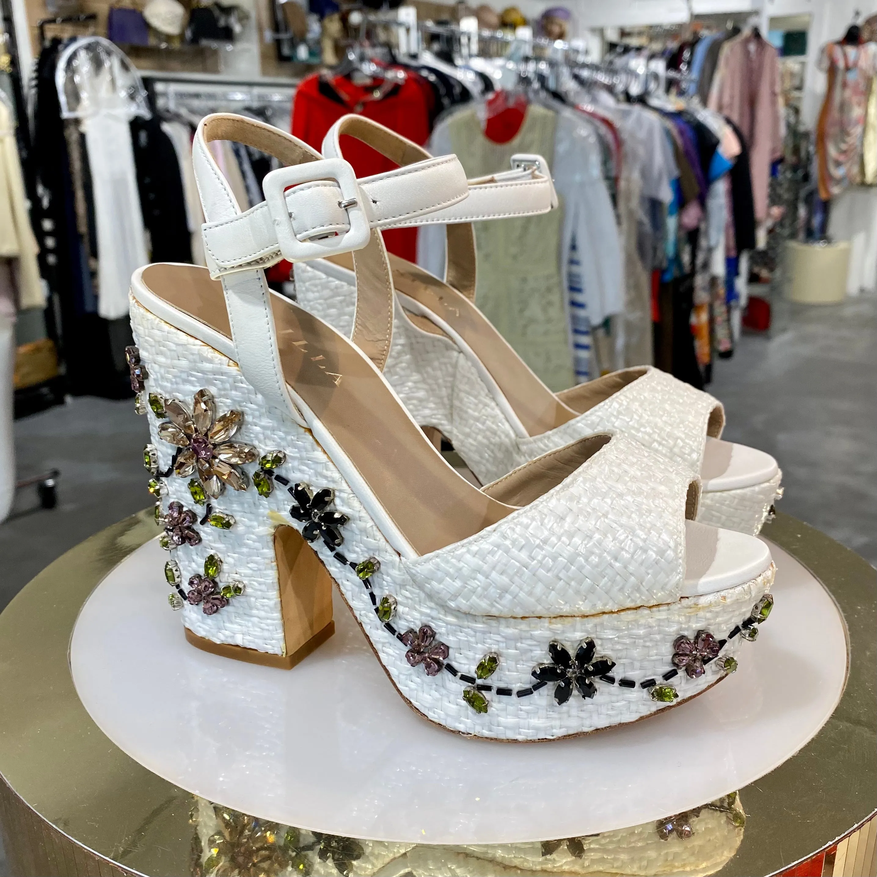 Le Silla White Raffia Platforms