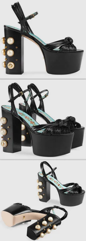 Leather Platform Sandals, Black