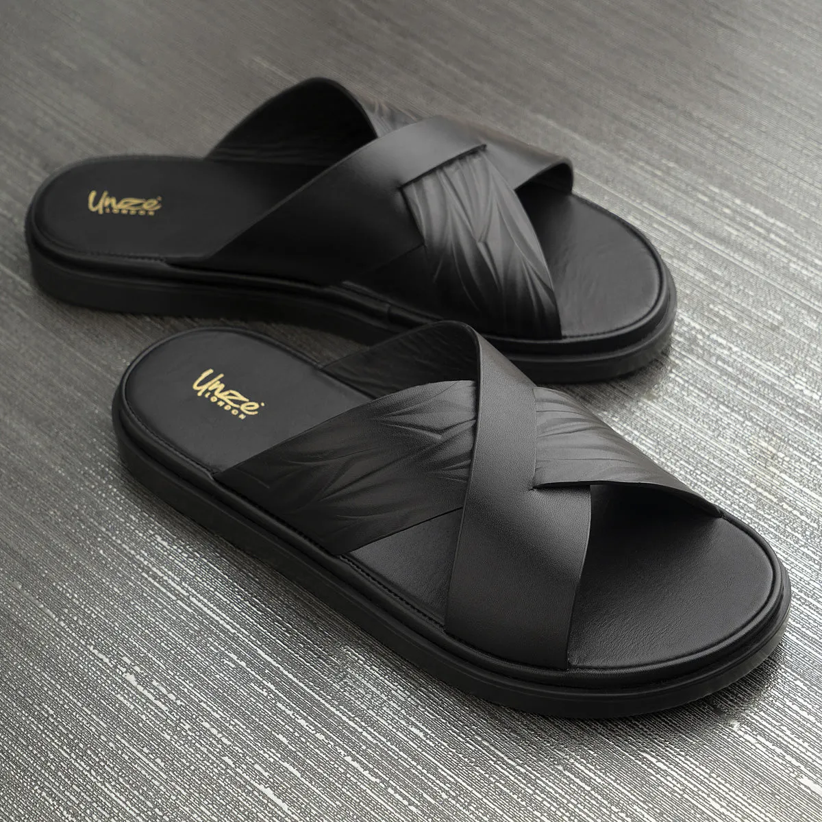 Mens "SENUK" Crossover Strappy Leather Slippers