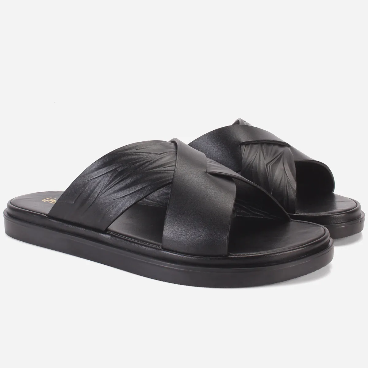 Mens "SENUK" Crossover Strappy Leather Slippers