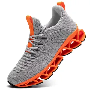 Mens Running Shoes Breathable Mesh Blade Walking Shoes Slip on Tennis Sneakers Fashion Non Slip Work Sport Gym Cross Trainer Beige Orange