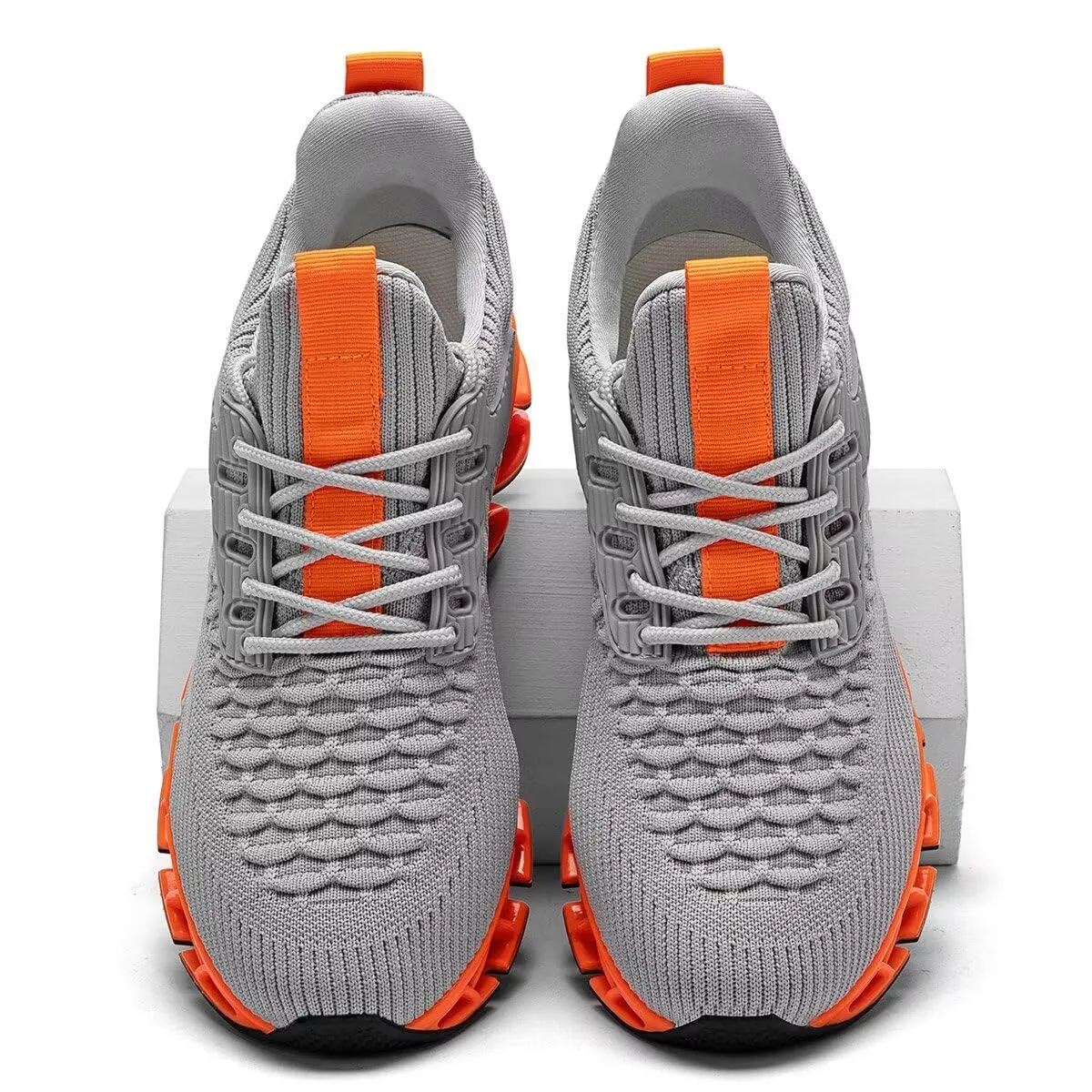 Mens Running Shoes Breathable Mesh Blade Walking Shoes Slip on Tennis Sneakers Fashion Non Slip Work Sport Gym Cross Trainer Beige Orange