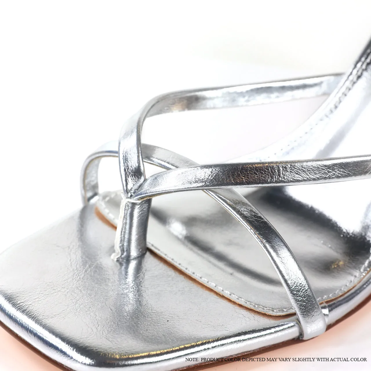 MICHAELA-1 SQUARED STRAPPY TRAPEZOID HIGH HEELS - SILVER