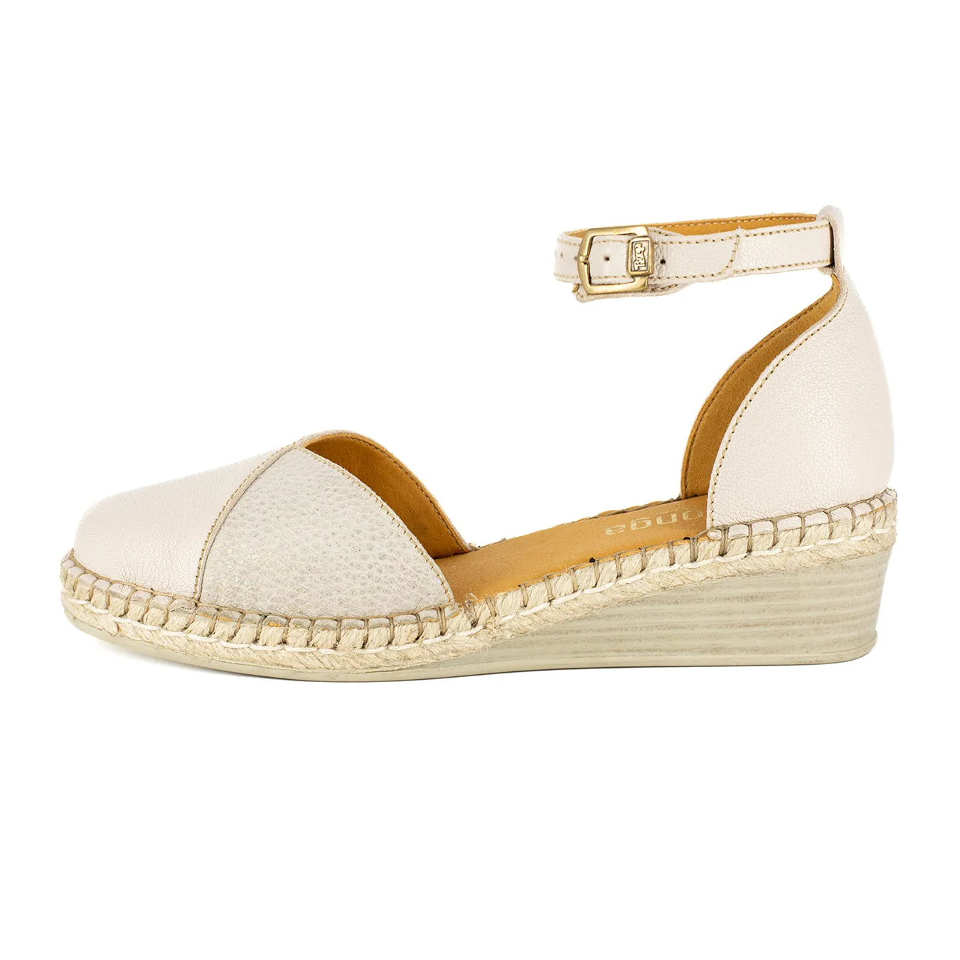 Mirembe : Ladies Leather Wedge Espadrille in Cream Cayak & Stone Brillo