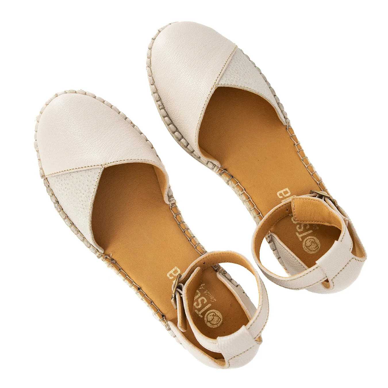 Mirembe : Ladies Leather Wedge Espadrille in Cream Cayak & Stone Brillo