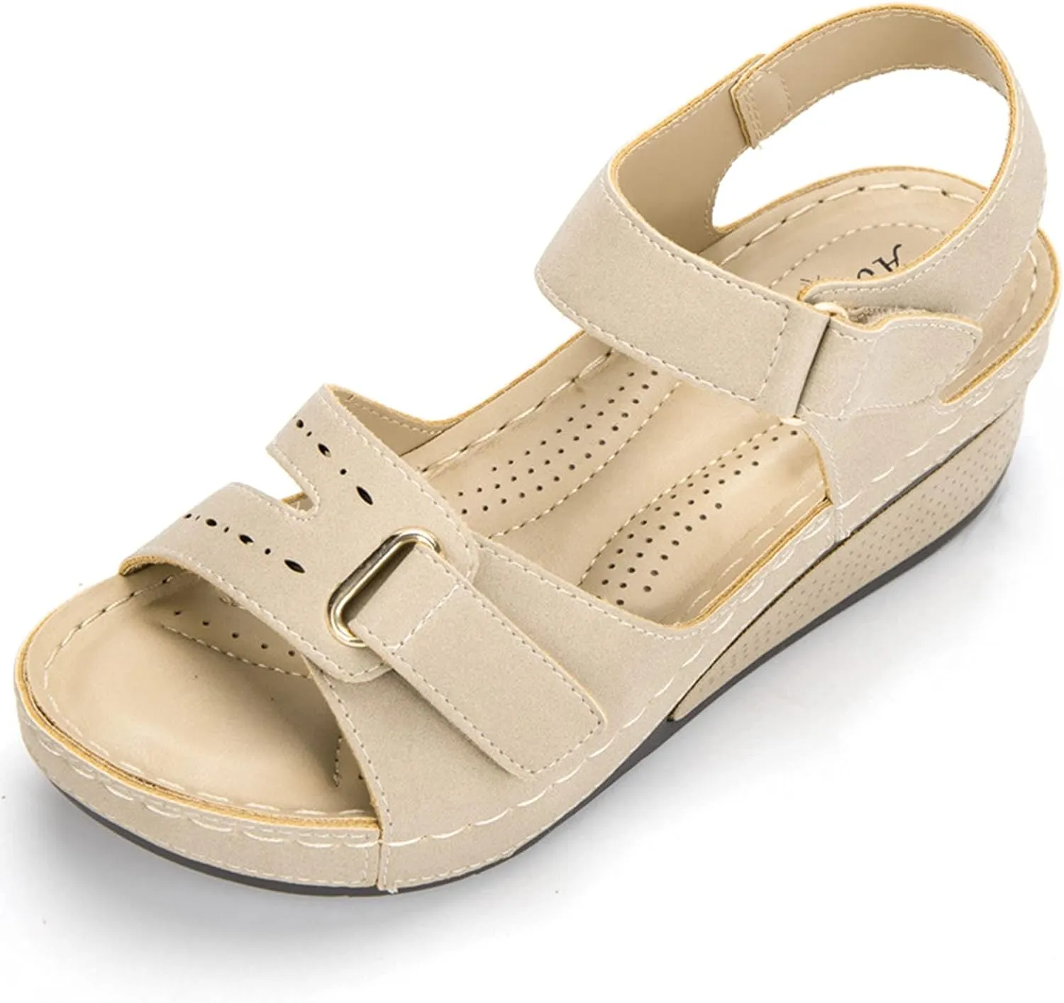 New Women's Comfortable Casual Open Toe Wedge Sandals, comfortable walking sandals Beige, Sz 7