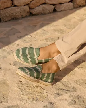 Organic Cotton Espadrilles - Z15C0 - Portofino Cream Stripes On Dark Green