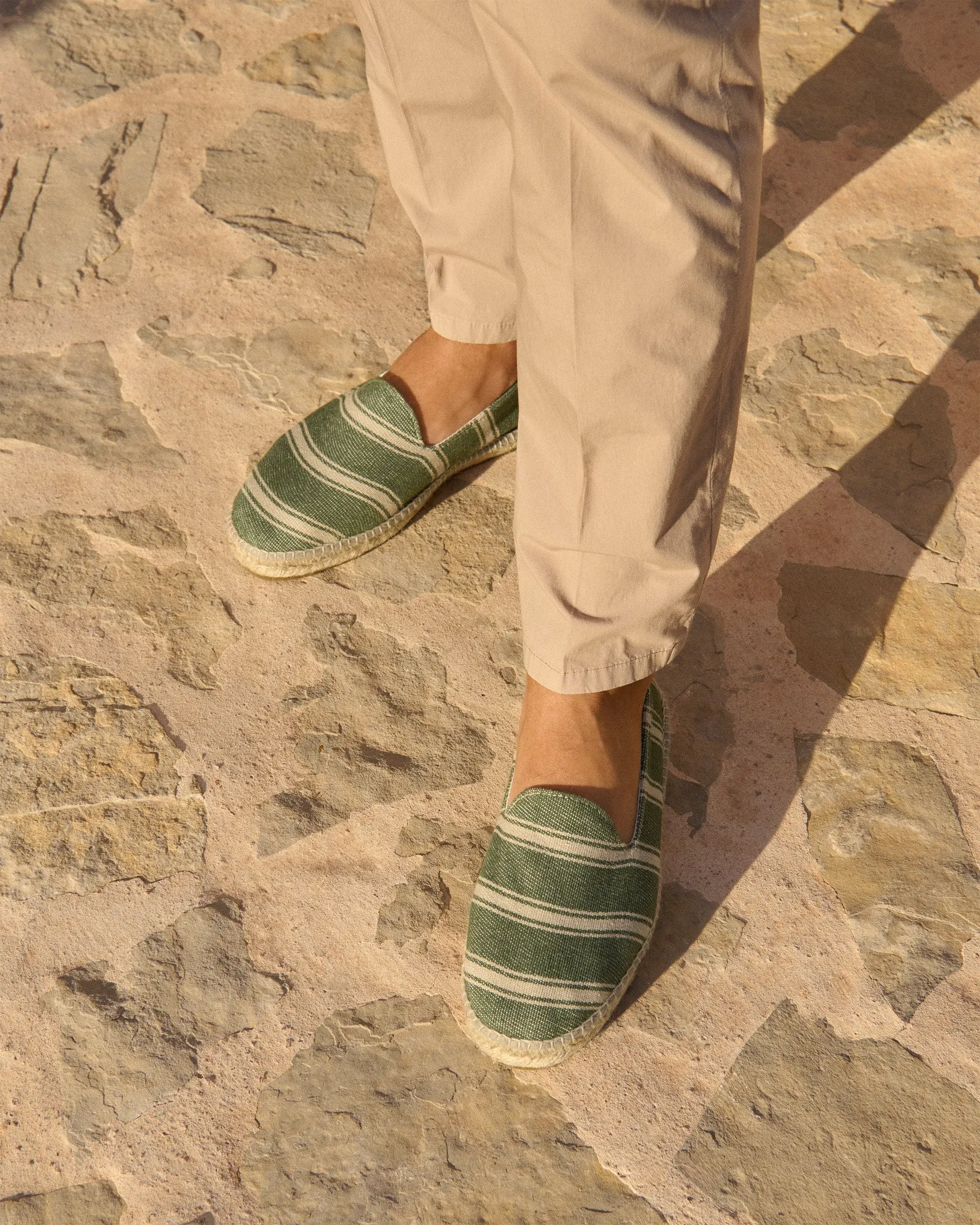 Organic Cotton Espadrilles - Z15C0 - Portofino Cream Stripes On Dark Green