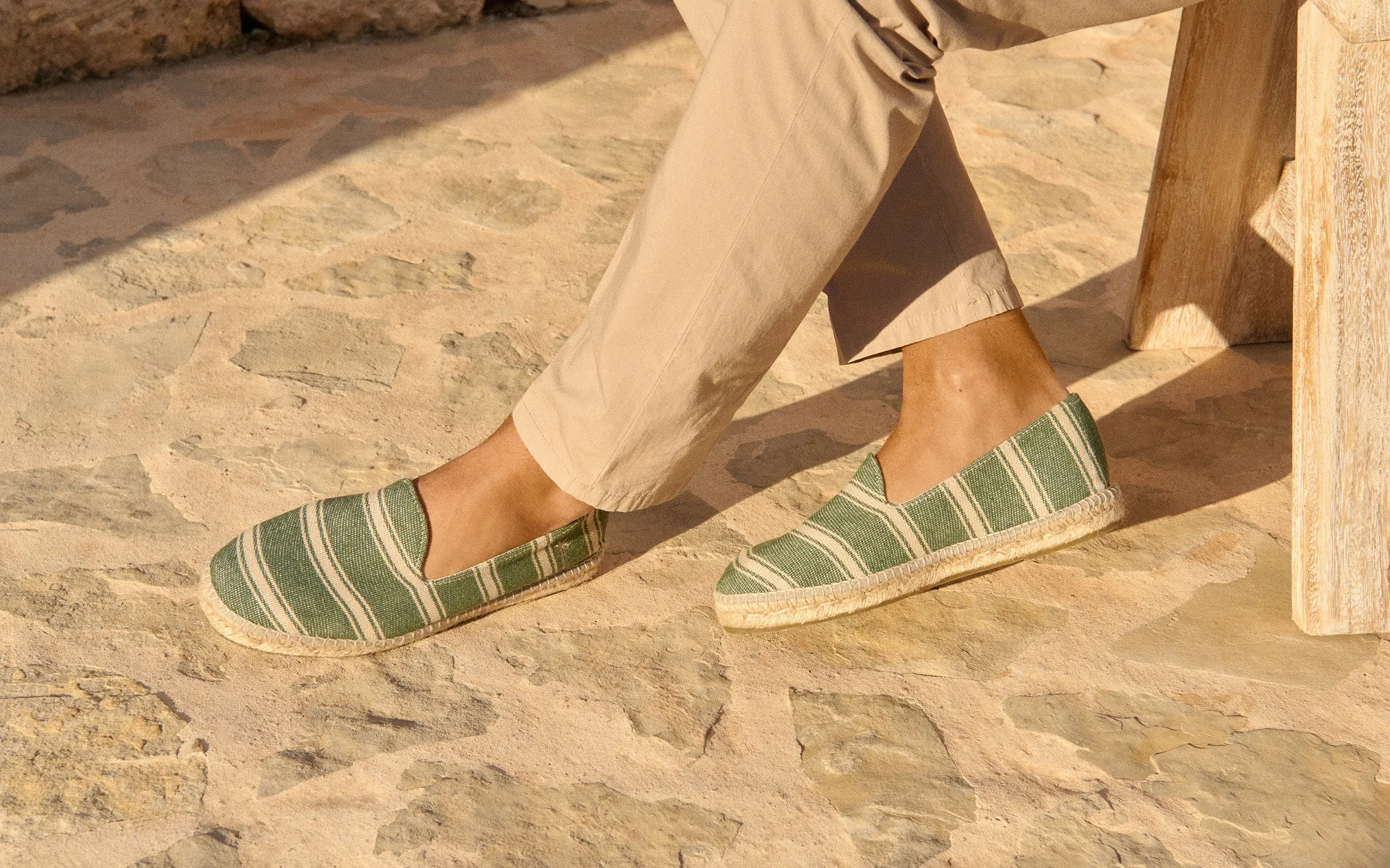 Organic Cotton Espadrilles - Z15C0 - Portofino Cream Stripes On Dark Green