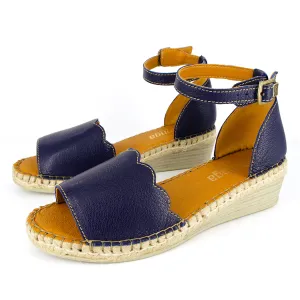 Pulika : Ladies Leather Wedge Espadrille in Marine Cayak