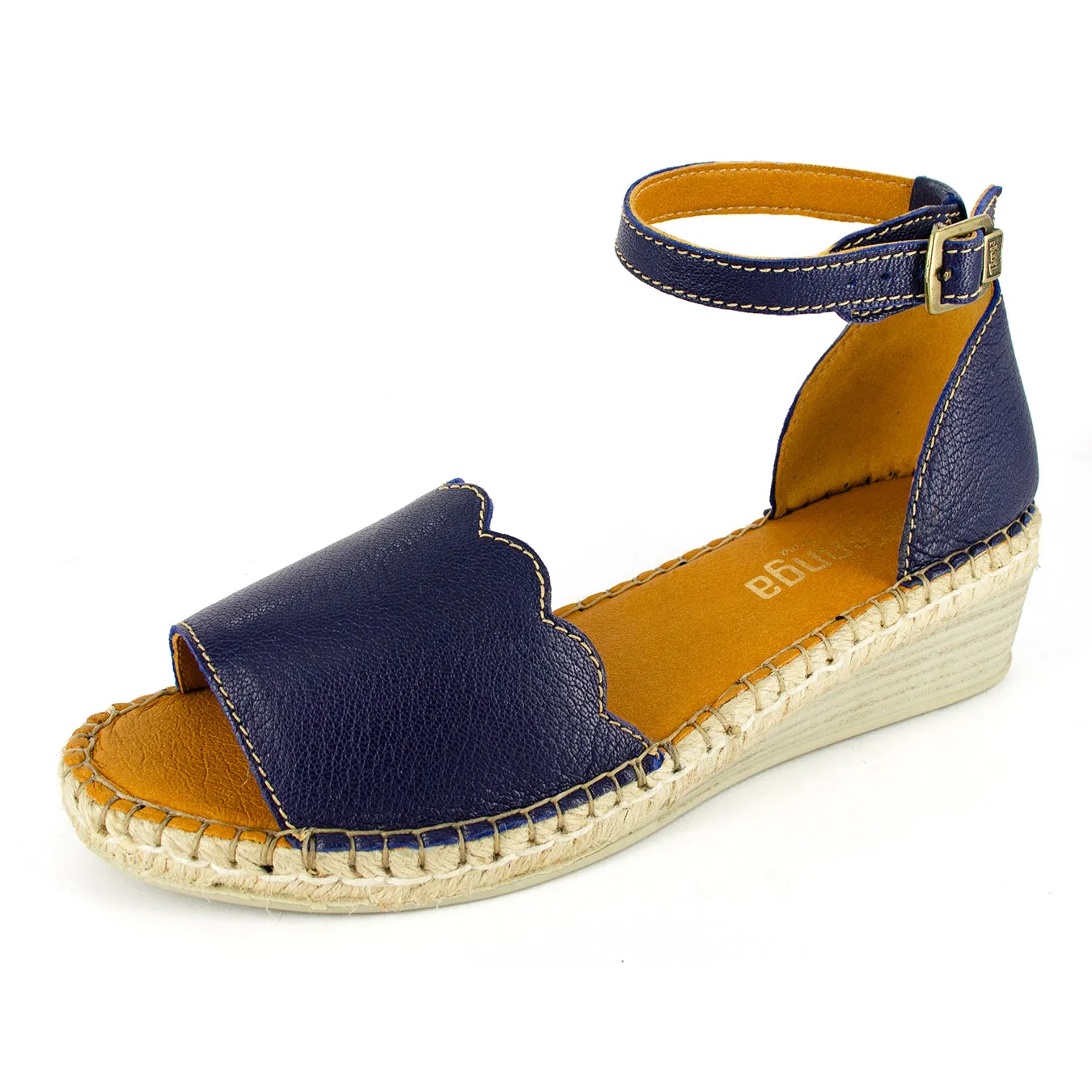 Pulika : Ladies Leather Wedge Espadrille in Marine Cayak