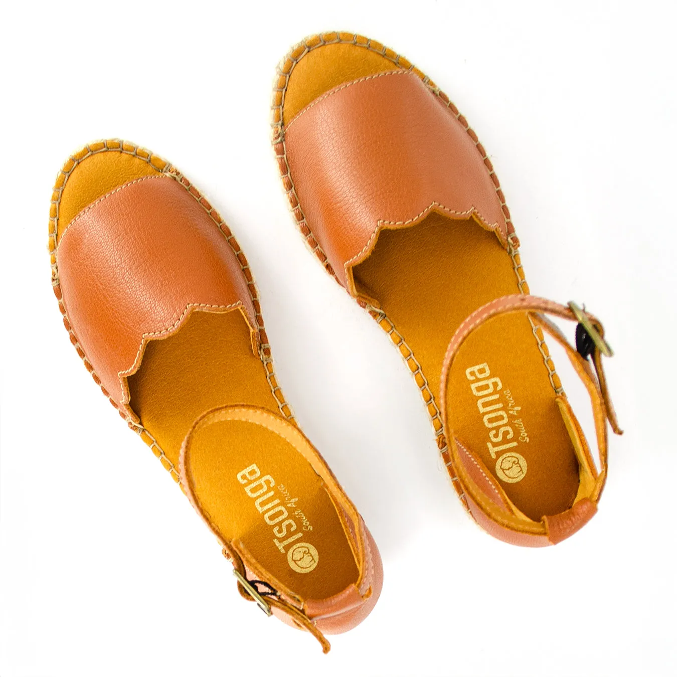 Pulika : Ladies Leather Wedge Espadrille in Oak Cayak