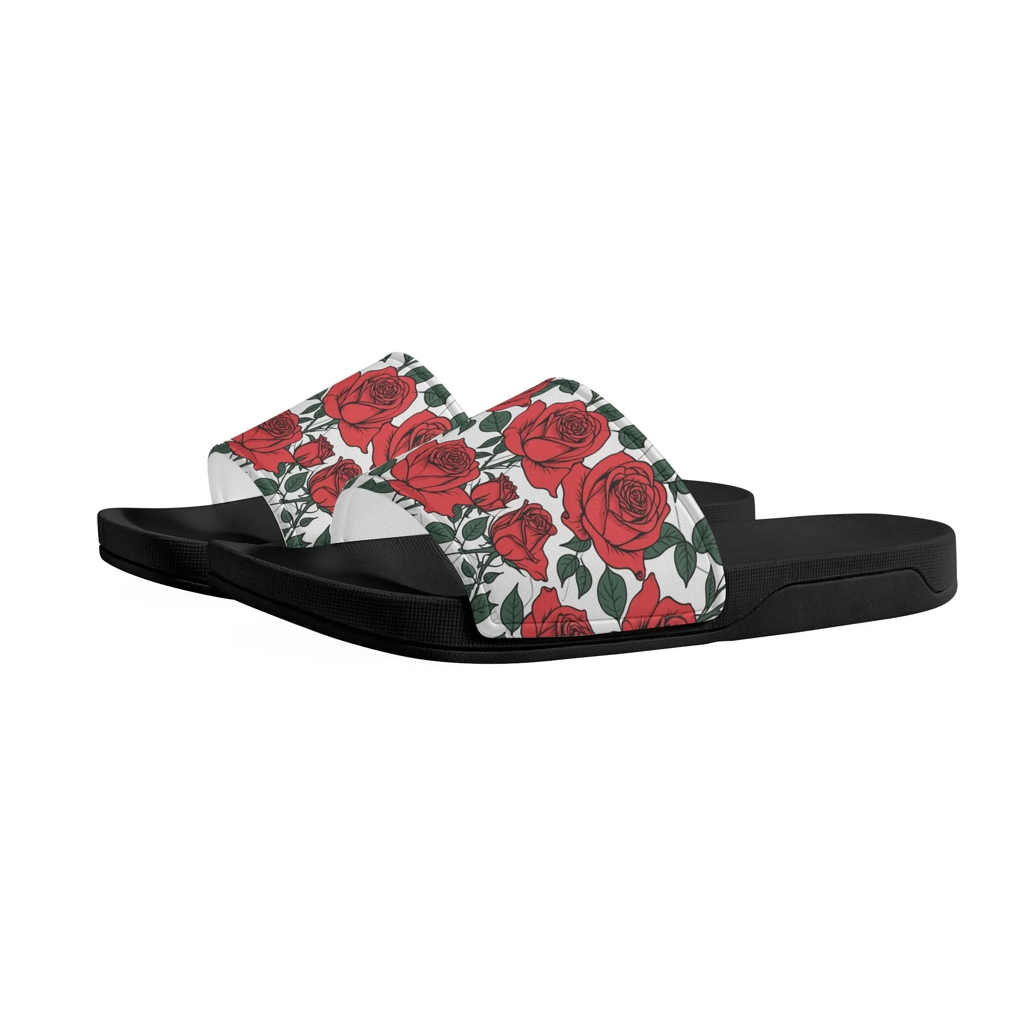 Red Leafy Roses Mens Slide Sandals