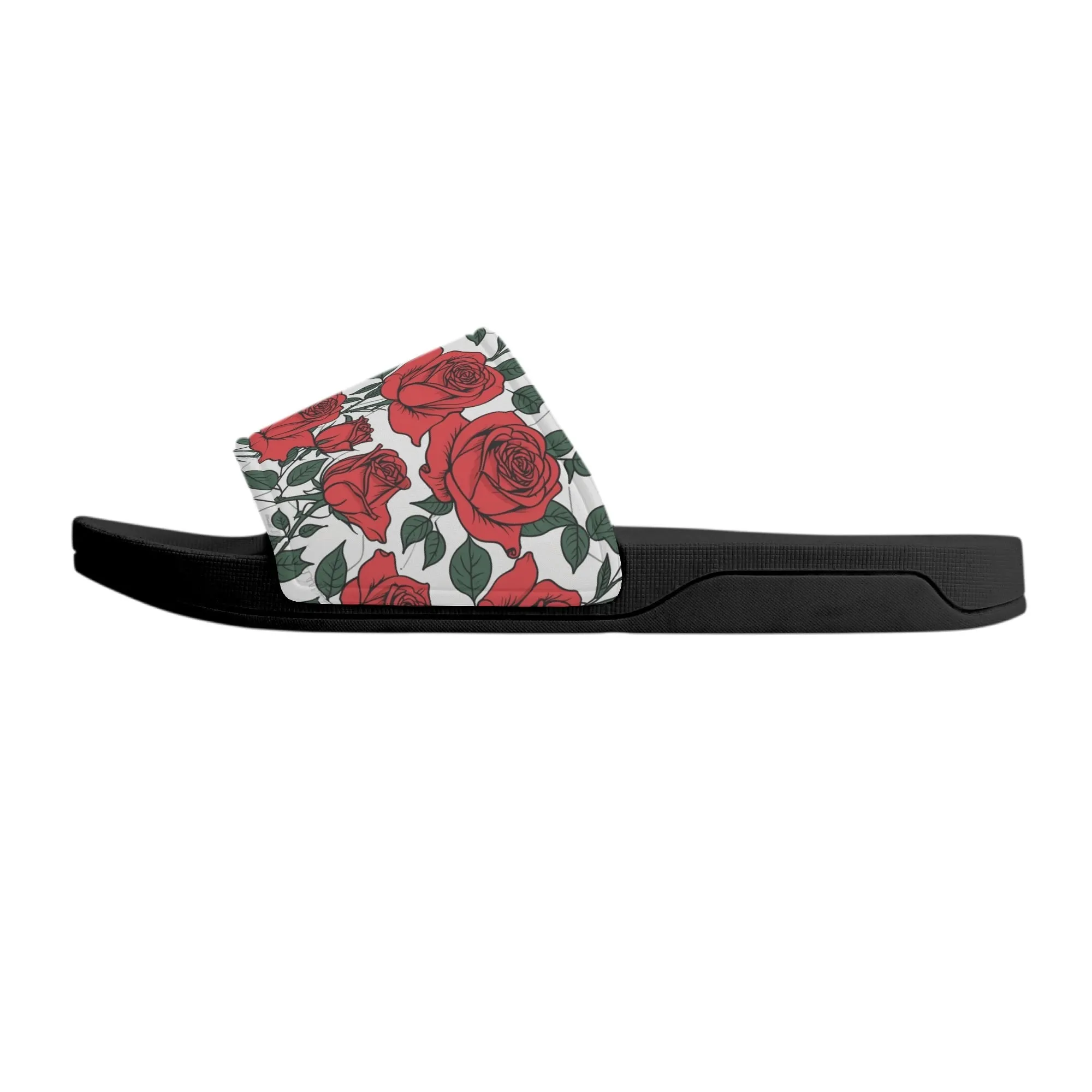 Red Leafy Roses Mens Slide Sandals