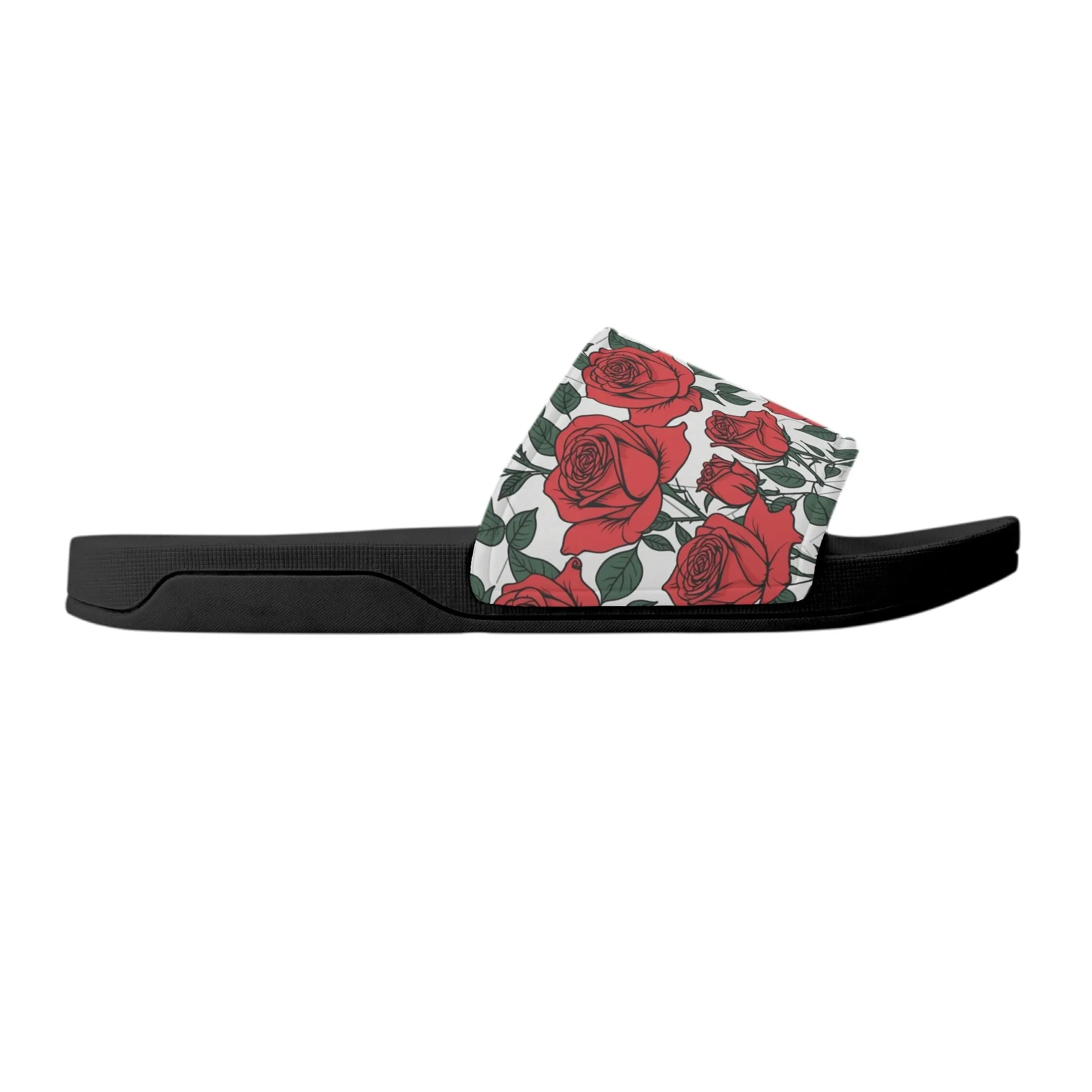 Red Leafy Roses Mens Slide Sandals