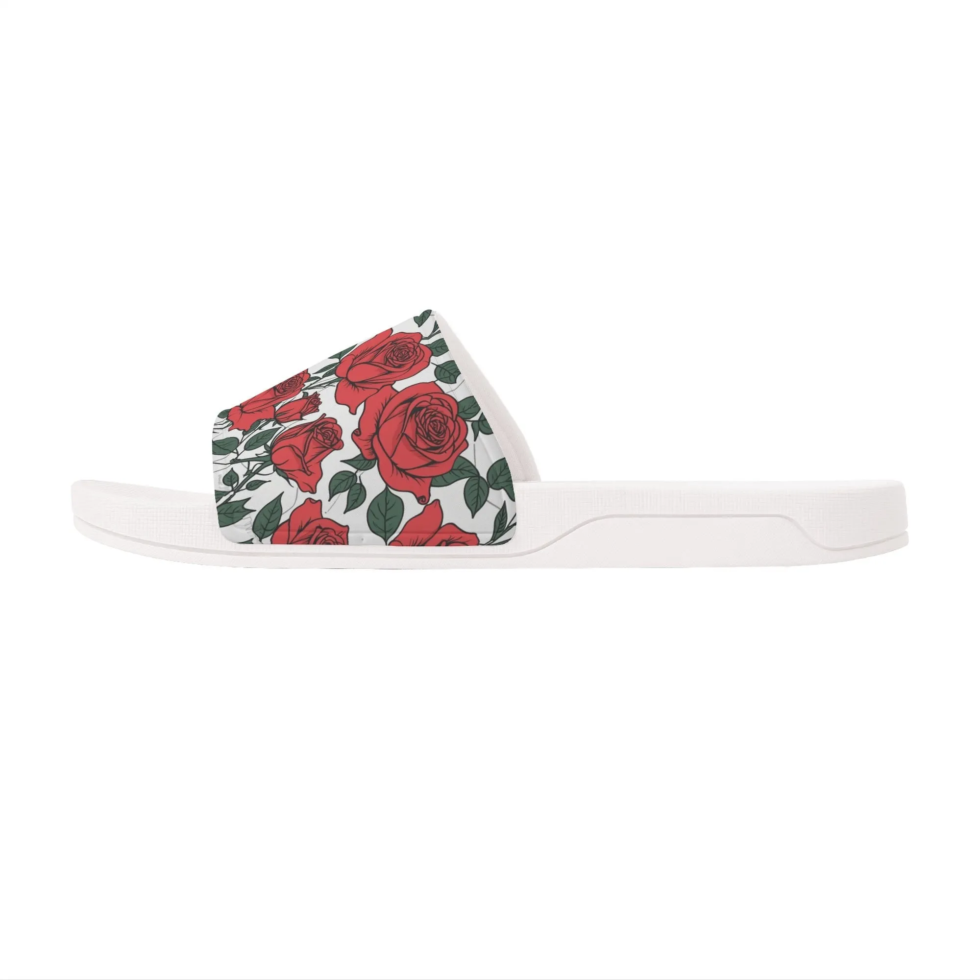 Red Leafy Roses Mens Slide Sandals