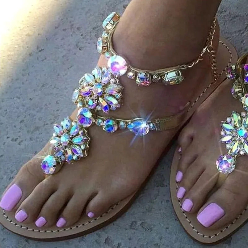 Rhinestone Embellished Beach Slide Sandals