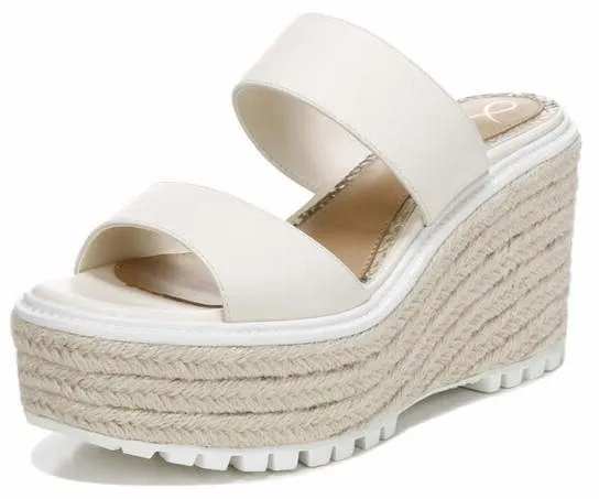 Sam Edelman Luca Modern Ivory Slip On Slide Platform Wedges Espadrilles Sandals