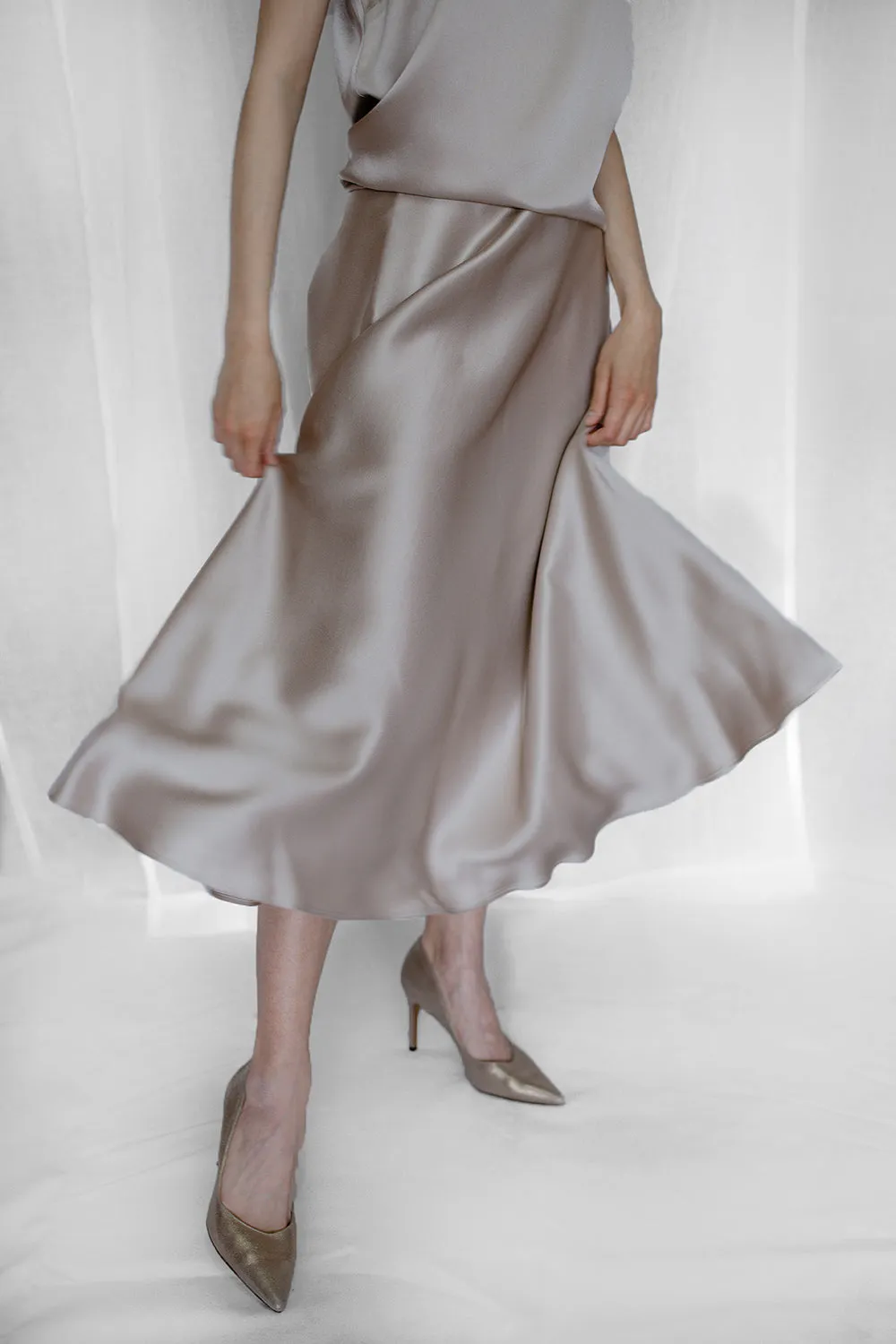 Silk-Satin Midi Skirt - Ecru