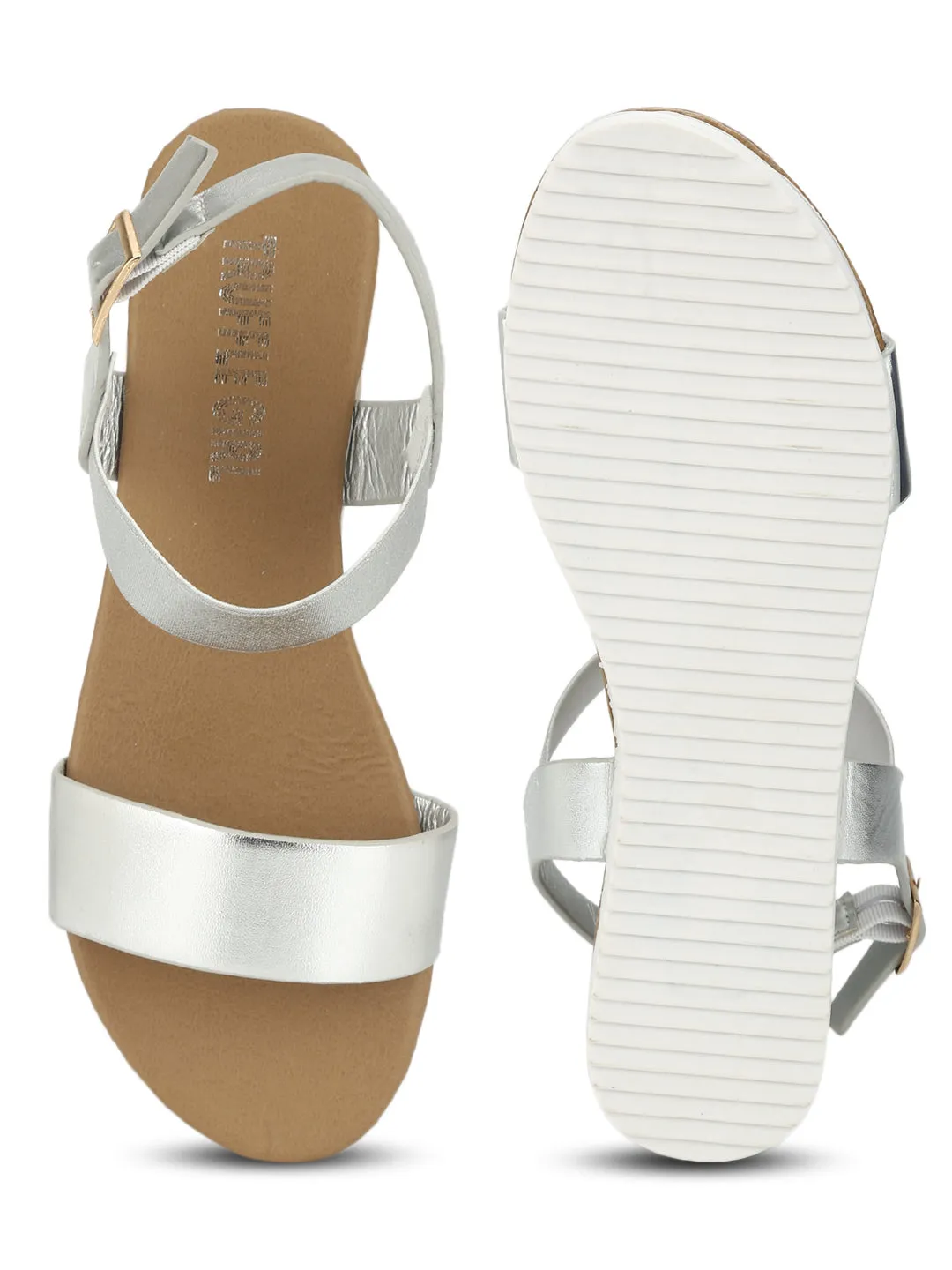 Silver Ankle Strap Slip-on Sandals