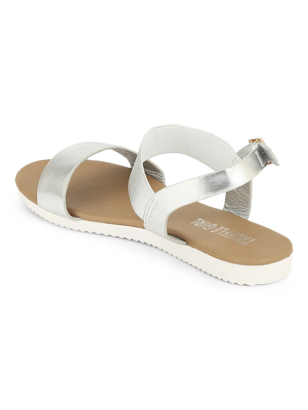 Silver Ankle Strap Slip-on Sandals