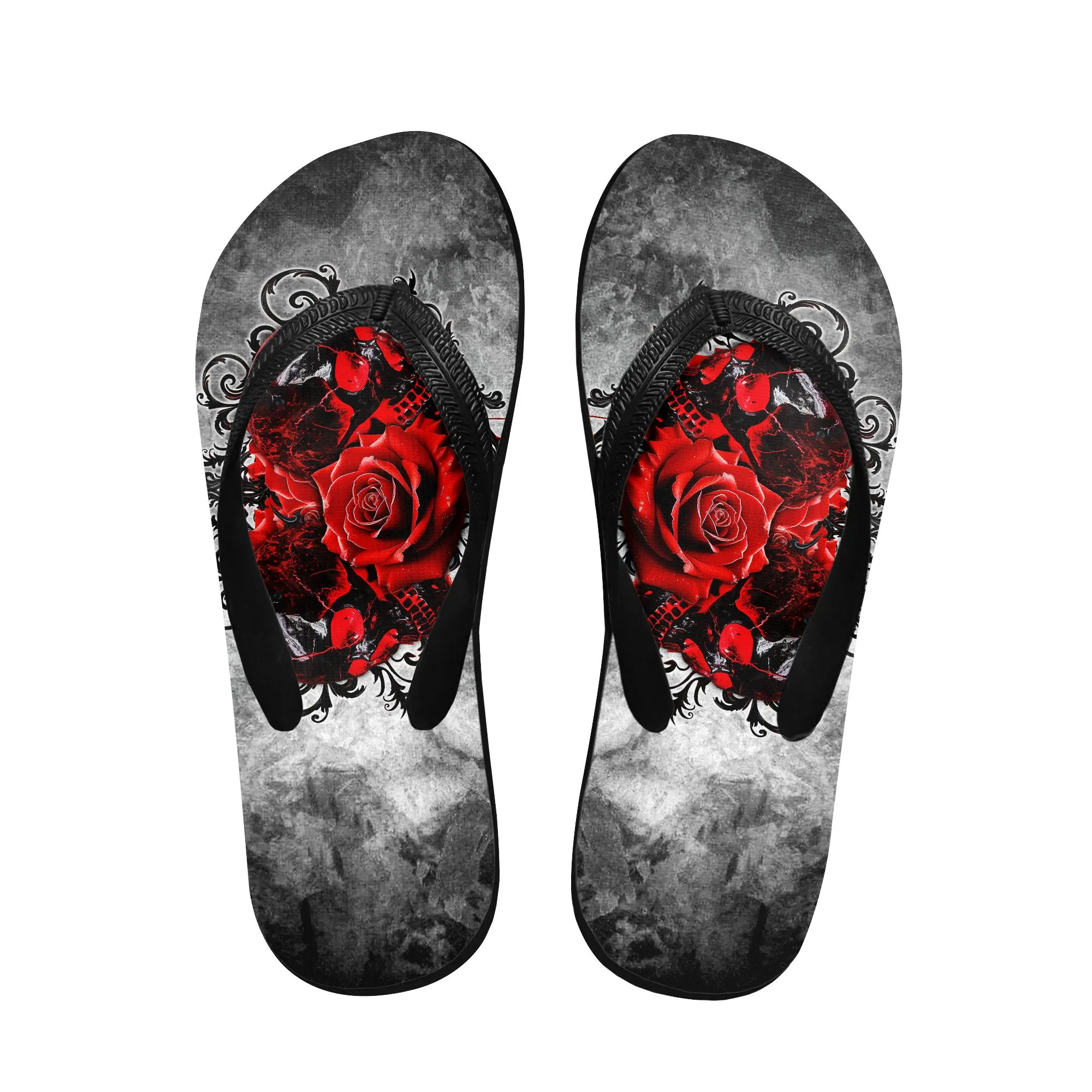 Skull Art Gothic Flip Flops for Women Beach