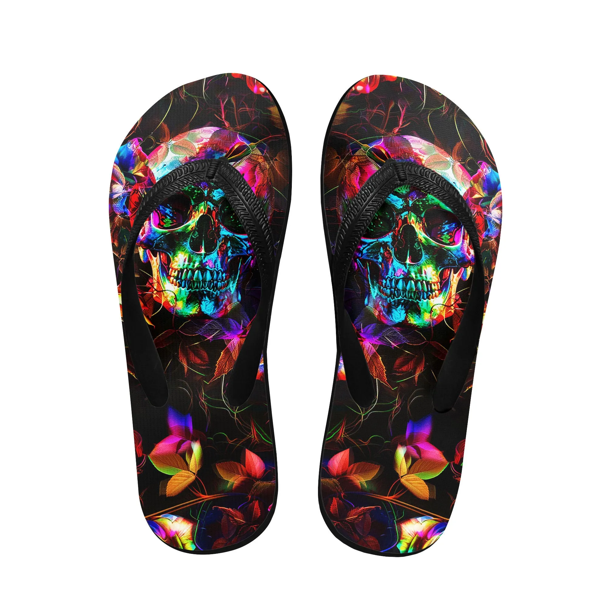 Skull Color Abstract Flip Flops for Women Beach