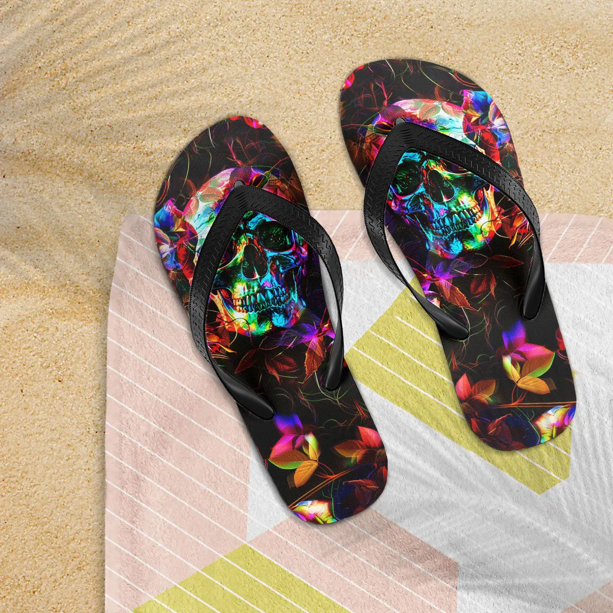 Skull Color Abstract Flip Flops for Women Beach