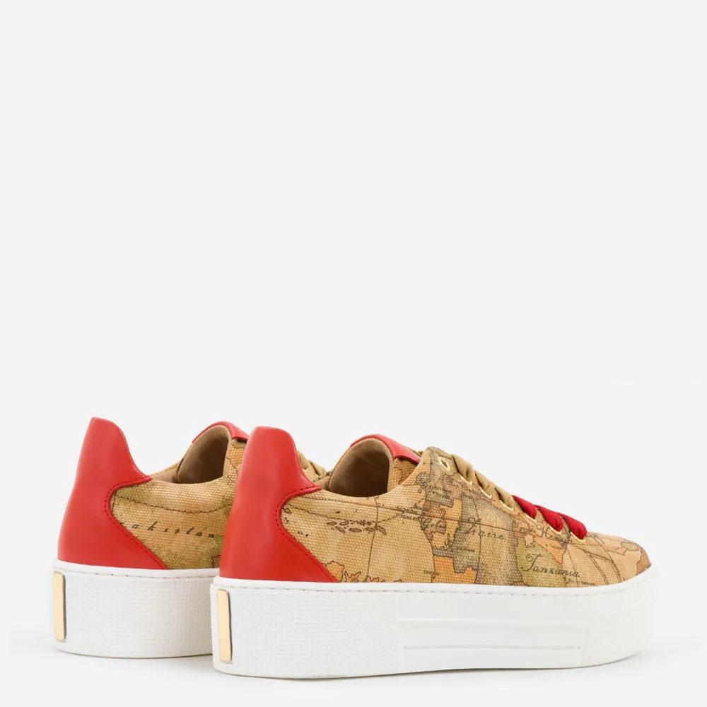 Sneakers Platform Donna 1A Classe Alviero Martini in Canvas colore Geo Classic e Rosso P308