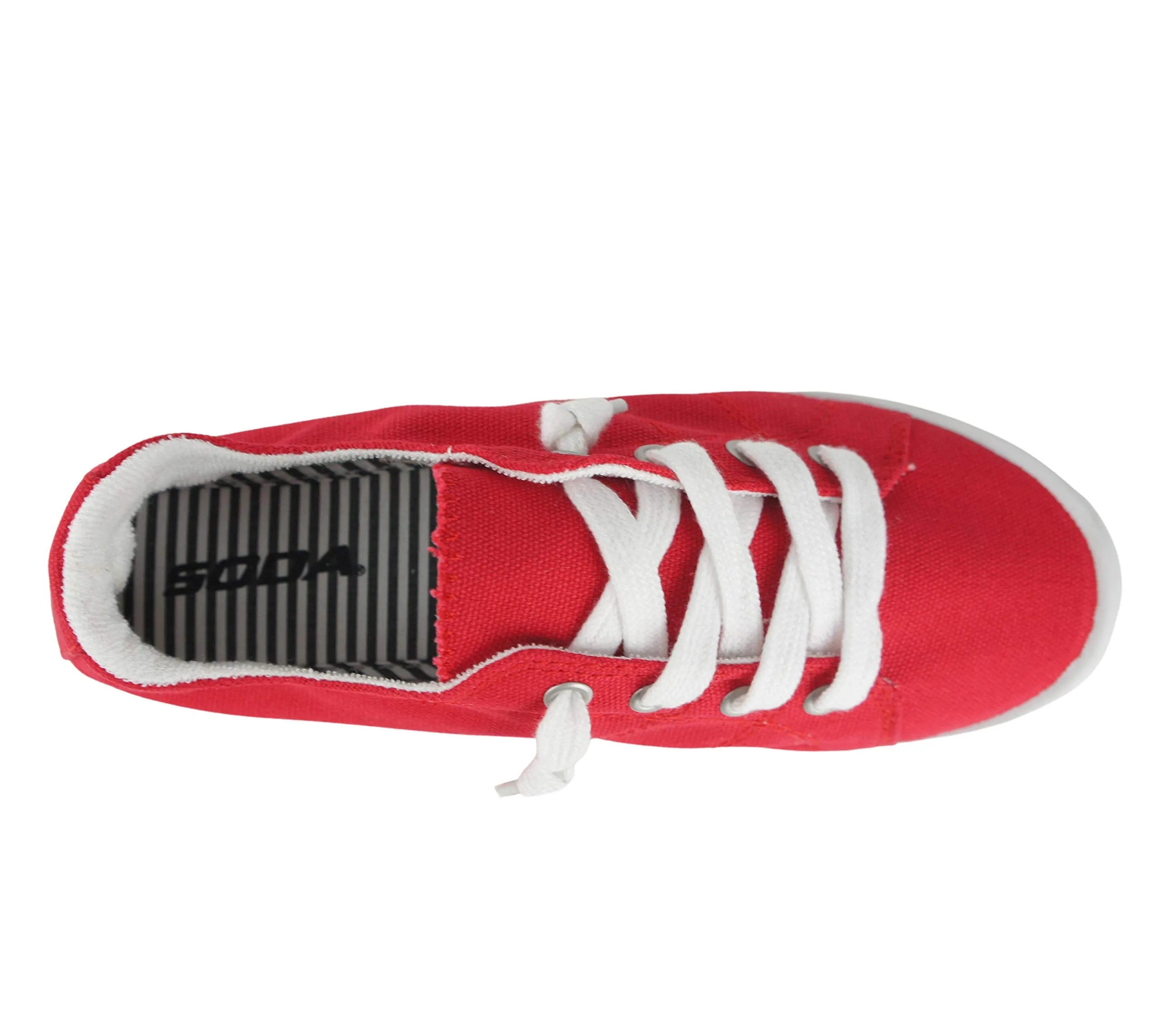 Soda Zig-S Red Flat Linen Canvas Lace Up Loafers Style Slip On Sneakers