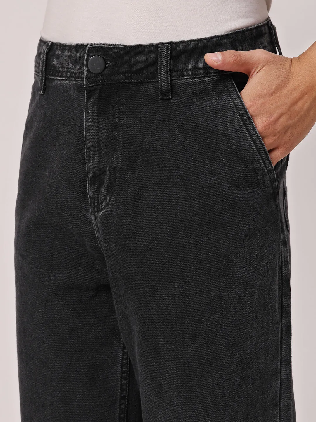 Style Quotient Men  Black Relaxed Fit High Rise Cotton Jeans